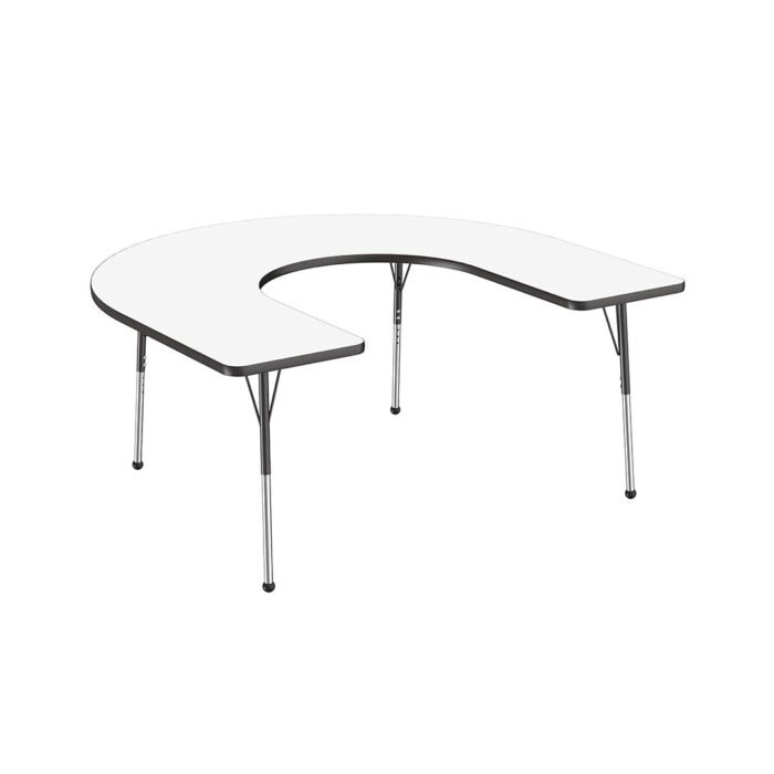 طاولة نشاط مدرسية ومكتبية قابلة للمسح الجاف على شكل حدوة حصان 10228-DEBK من Factory Direct Partners (60" x 66")، أرجل قياسية مع منزلقات كروية، ارتفاع قابل للتعديل 19-30 بوصة - سطح السبورة البيضاء وحافة سوداء من chinaatoday