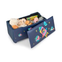 Caja de juguetes de madera para niños HONEY JOY, baúl grande 2 en 1 con asiento acolchado y asas de transporte, banco de juguetes de piel sintética para guardería, dormitorio y sala de juegos (astronauta) chinaatoday