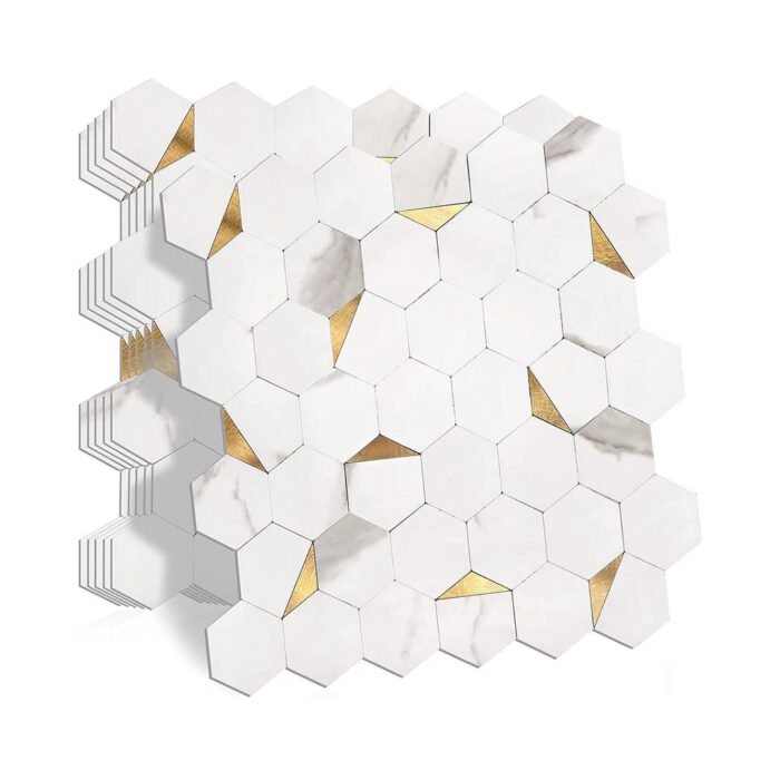 Salpicadero hexagonal de mármol con metal dorado BEJUSTSIMPLE