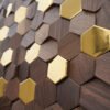 New Chinese hexagonal hexagonal black walnut tea room log solid wood mosaic TV background wall decoration interior wall - BEJUSTSIMPLE