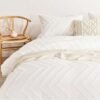 Juego de edredón Queen blanco con mechones jacquard bohemio suave estilo shabby chic reversible de microfibra alternativa - Edredón para todas las estaciones y 2 fundas de almohada Juegos de cama estilo granja Mujeres Hombres Tamaño 88 x 90 3 piezas