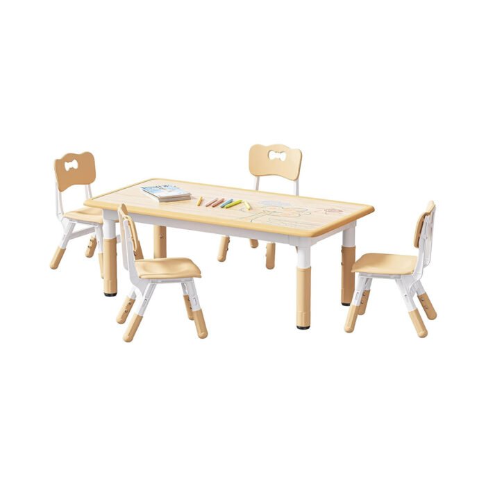 Kids Table and 4 Chairs Set, Height Adjustable Toddler Table and Chair Set, Graffiti Desktop, Non-Slip Legs, Max 300lbs, Children Multi-Activity Table for Ages 2-8 chinaatoday