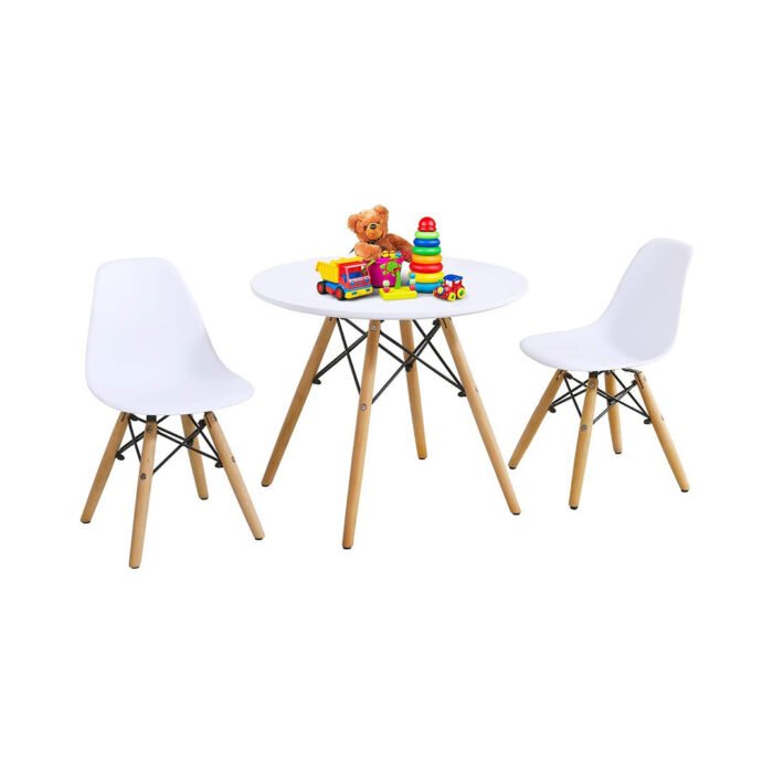 Ensemble table et chaises pour enfants Costzon, style moderne du milieu du siècle, blanc, table et 2 chaises. chinaatoday