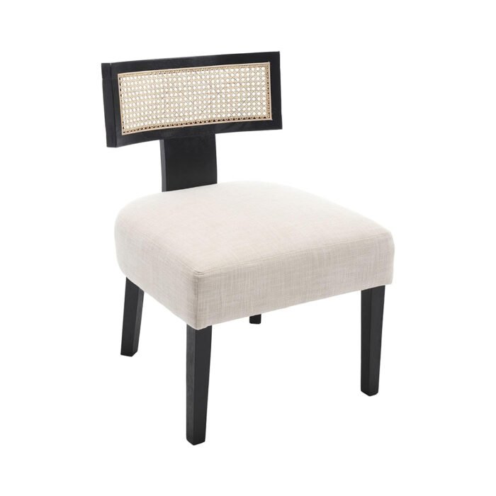 VESCASA Chaise d'appoint tapissée de lin avec pieds en bois noir, chaise d'appoint rembourrée Farmhouse avec dossier ouvert incurvé en rotin pour le salon, beige chinaatoday
