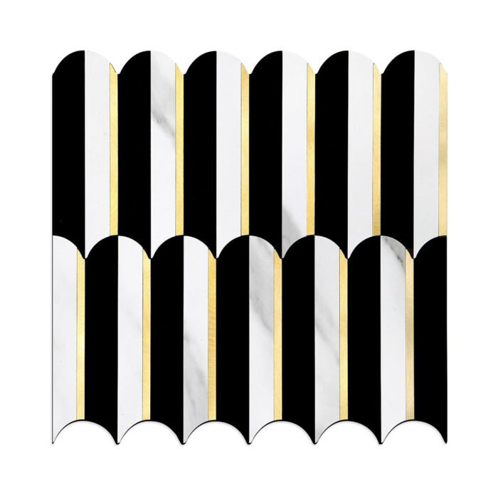 Premium Peel and Stick Backsplash Fishscale Tile, Black and White Marble Mixed Metal Gold PVC Wall Tiles Stick on Backsplash for Kitchen and Bathroom Sample chinaatoday
