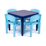 Humble Crew, Multi-Blue Kids Lightweight Plastic Table and 4 Chairs Set, Square BJS