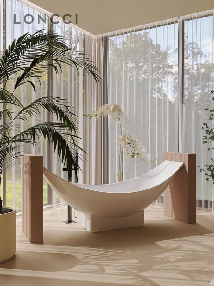 Baignoire suspendue au sol Langzi hôtel séjour chez l'habitant salon de beauté net célébrité suspendue maison acrylique baignoire indépendante BEJUSTSIMPLE